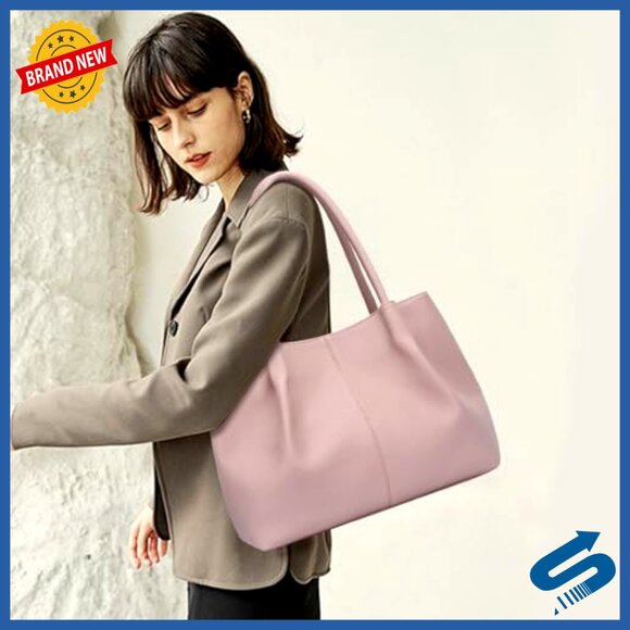 Large Vegan Leather Tote Bag for Women with Laptop Compartment Travel Purse - Picture 2 of 7